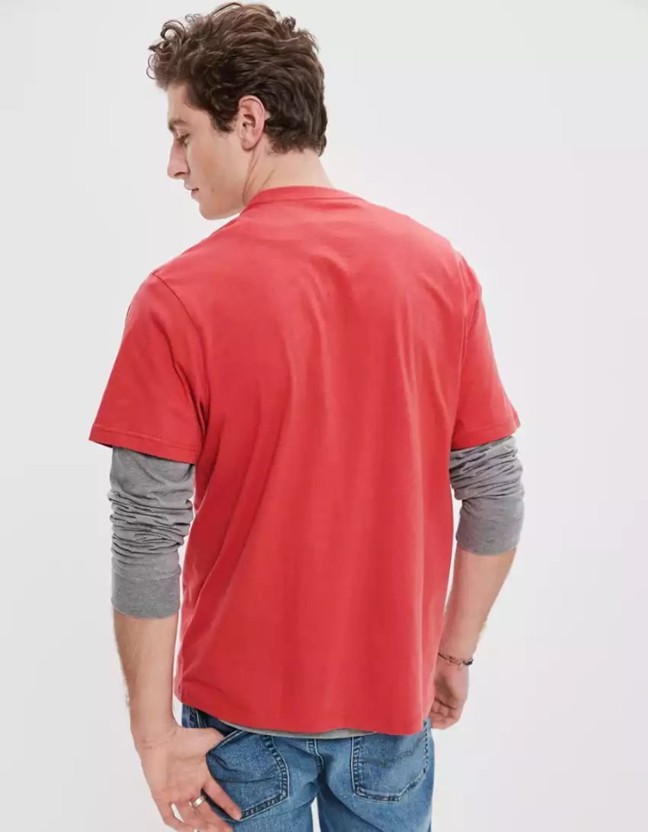 T Shirt Graphique American Eagle AE Super Soft Logo Rouge Homme | BNA-52362169